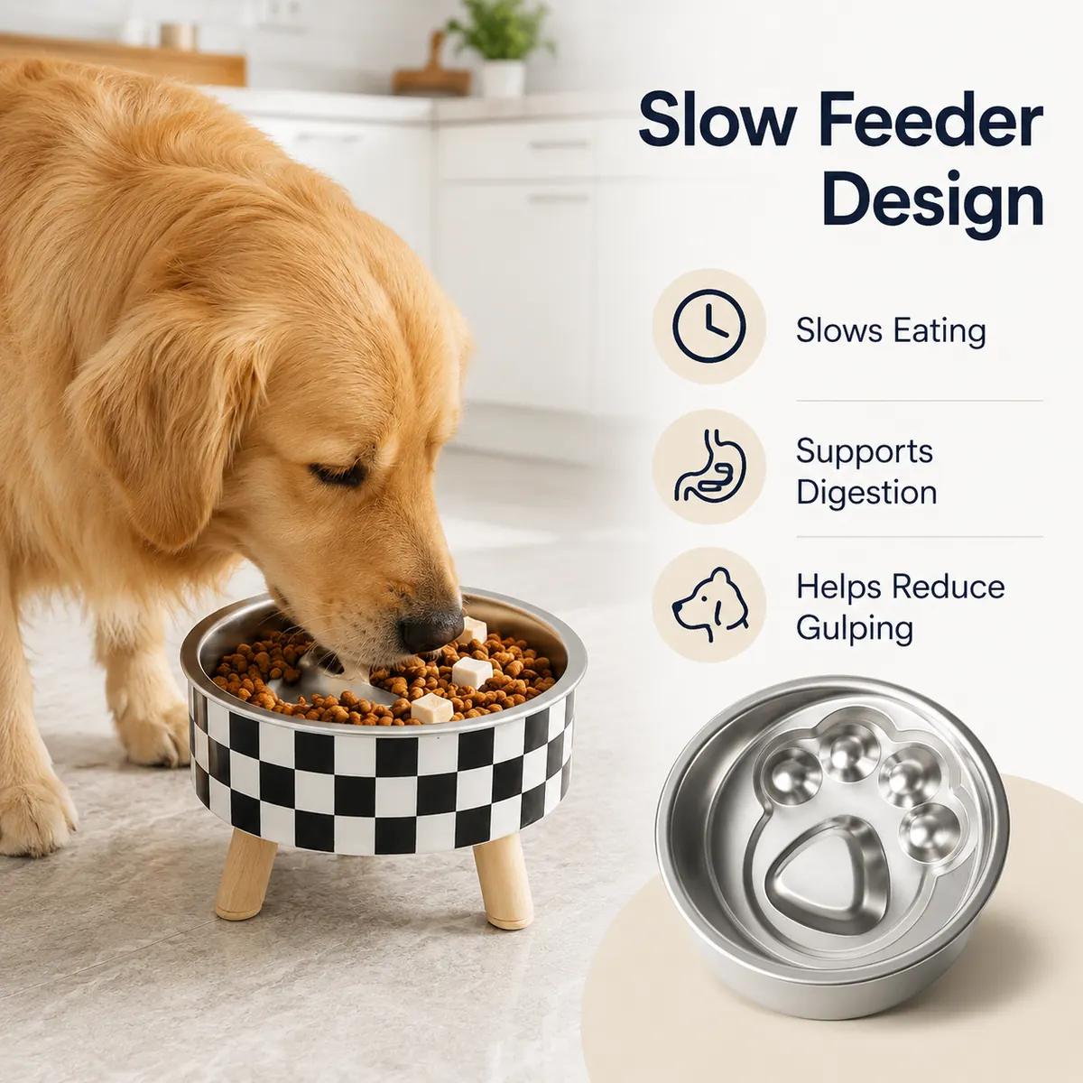 304 Stainless Steel Raised Slow Feeder Bowl wholesale product image 2