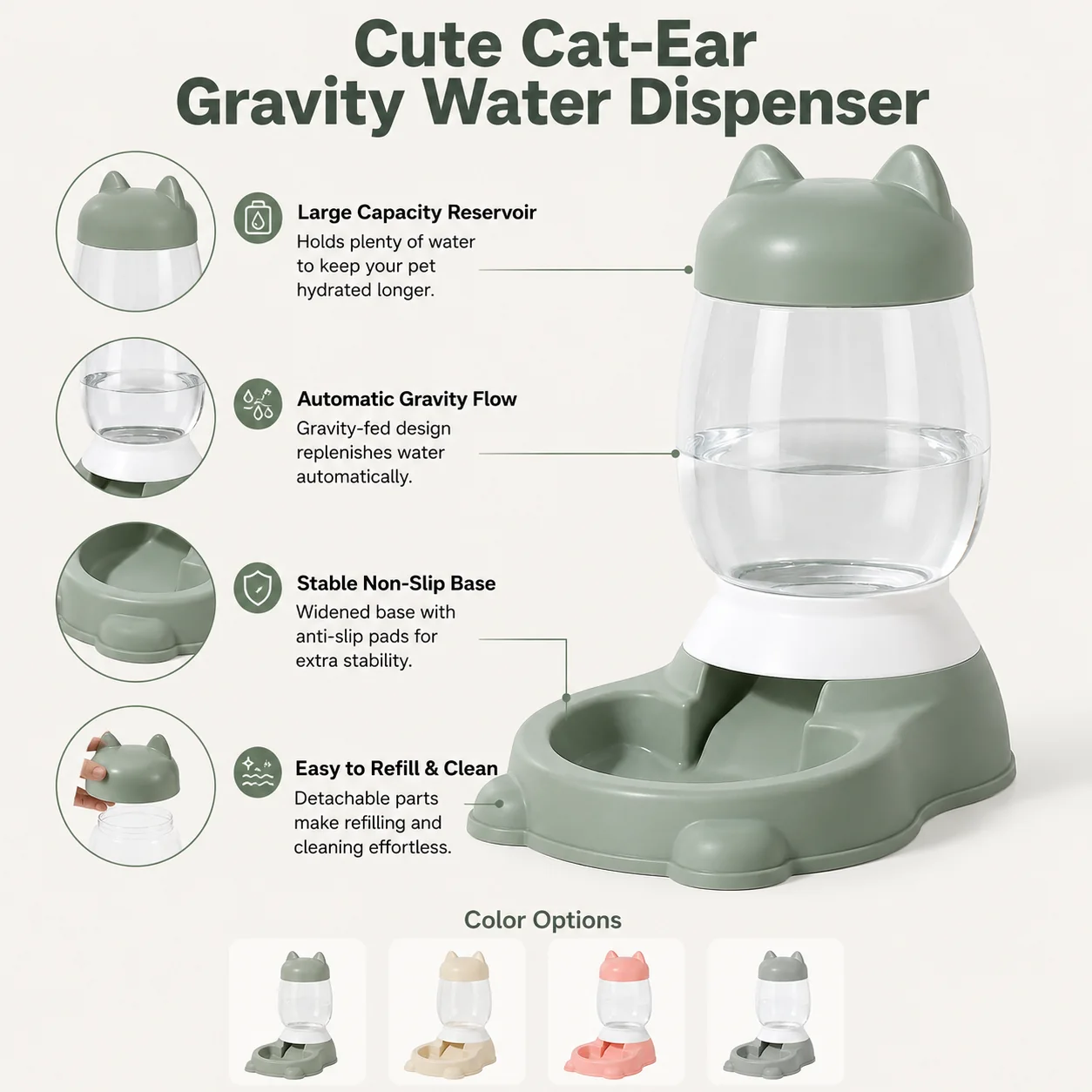 Cat-Ear Gravity Water Dispenser OEM wholesale pet product
