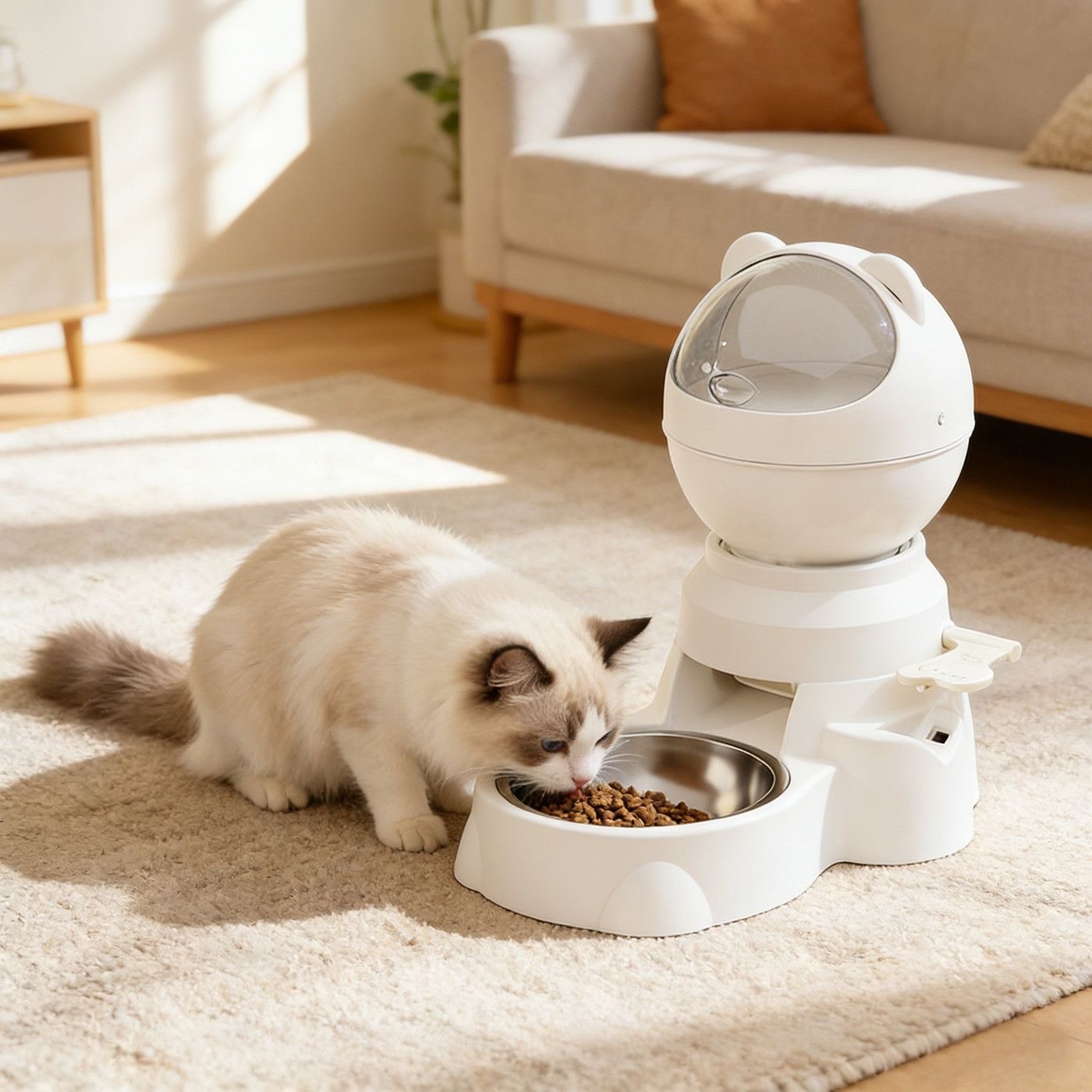 Cute pet feeder and cat